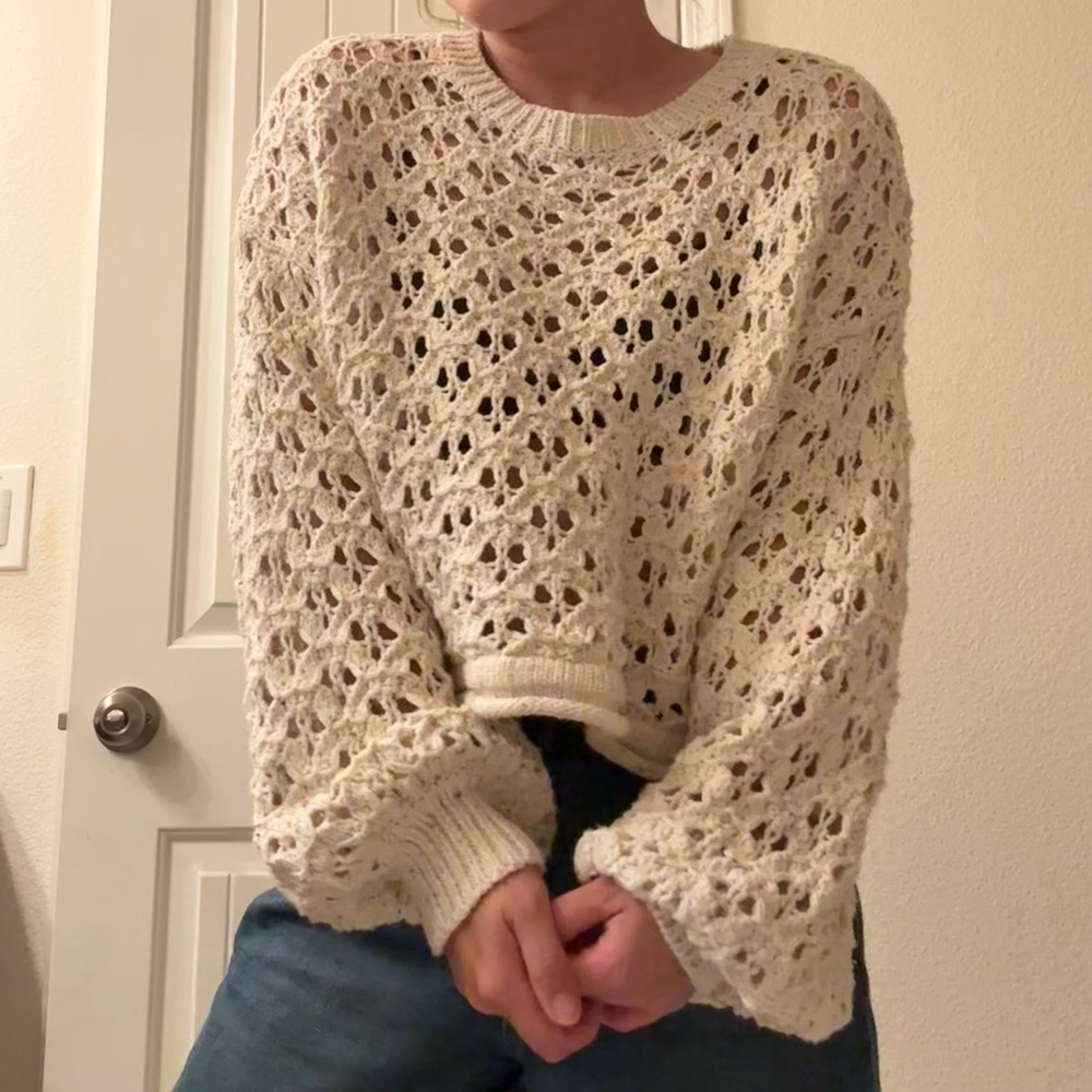 Cozy Cream Crochet Knit Sweater
